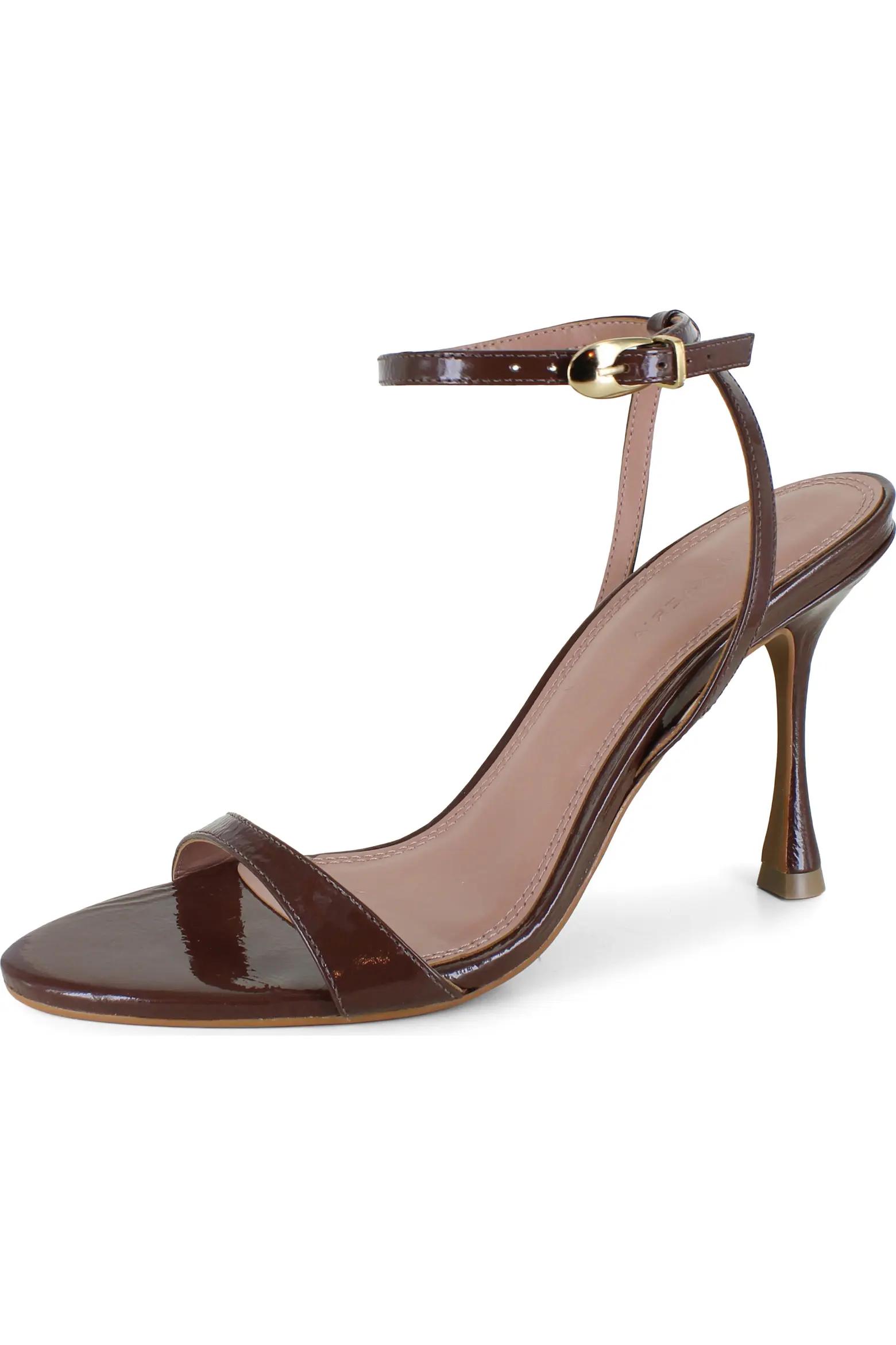 Brown Patent Ankle-Strap Heeled Sandals