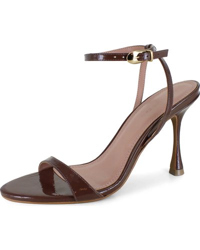 Brown Patent Ankle-Strap Heeled Sandals