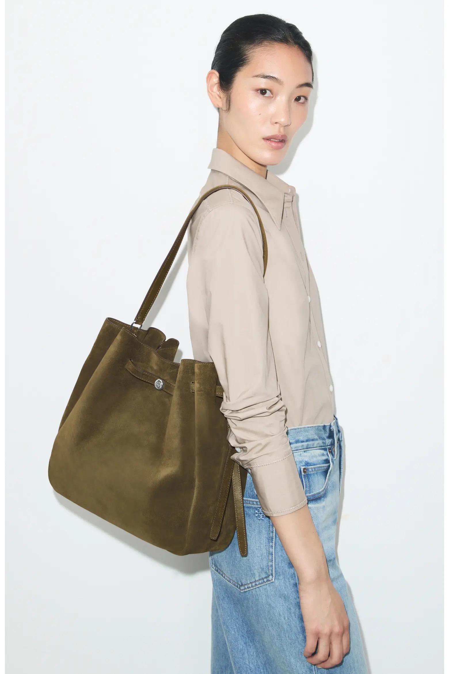 Olive Suede Tote Bag