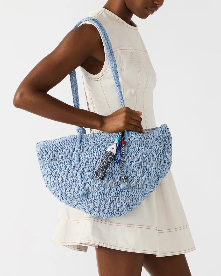 Blue Crochet Shoulder Tote