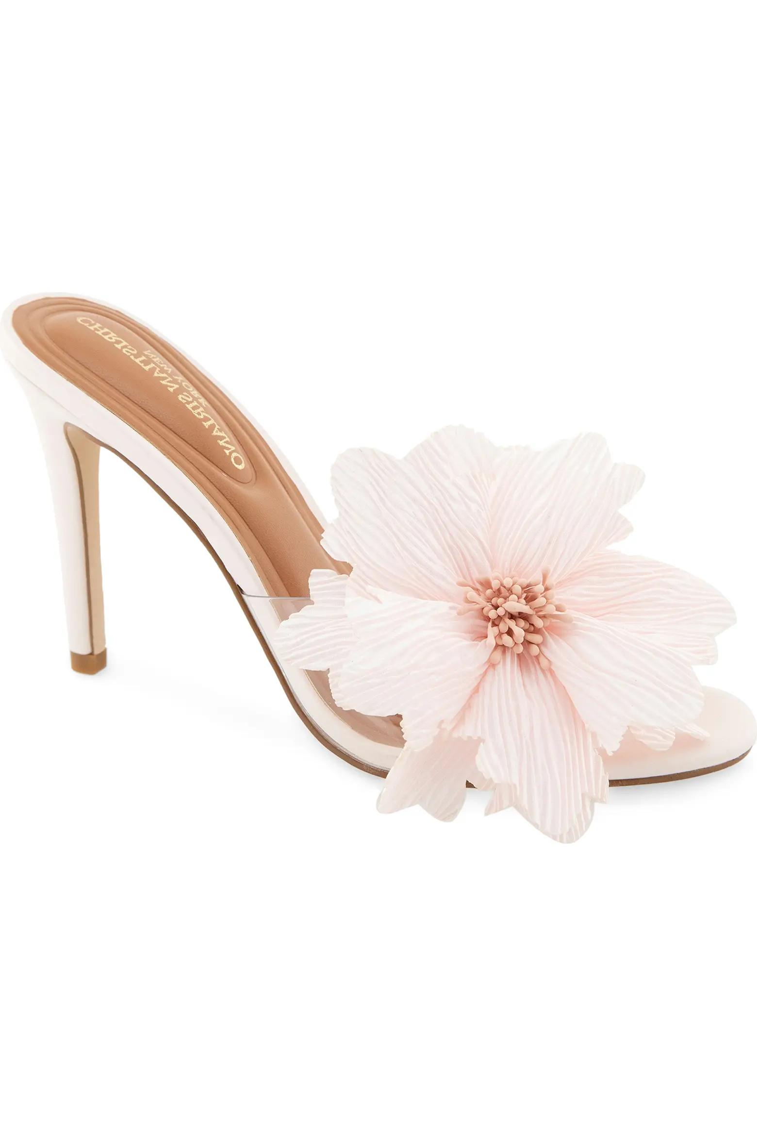 Pink Flower Heeled Mules