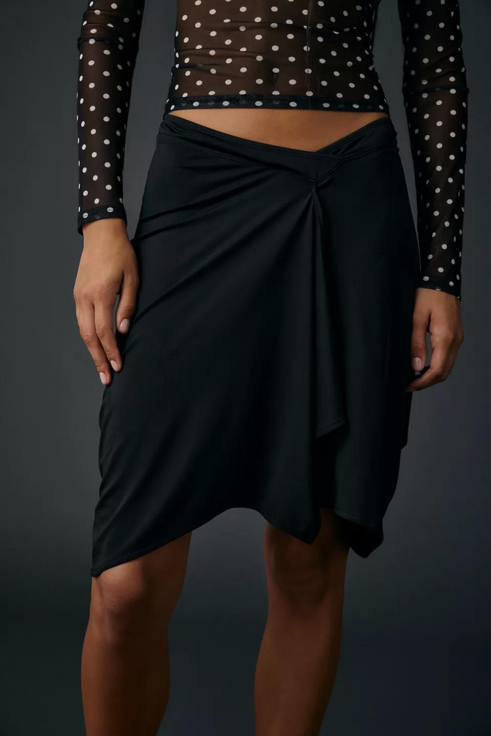 Black Twist-Front Midi Skirt