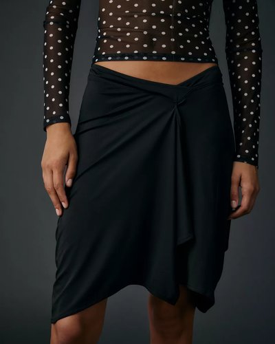 Black Twist-Front Midi Skirt