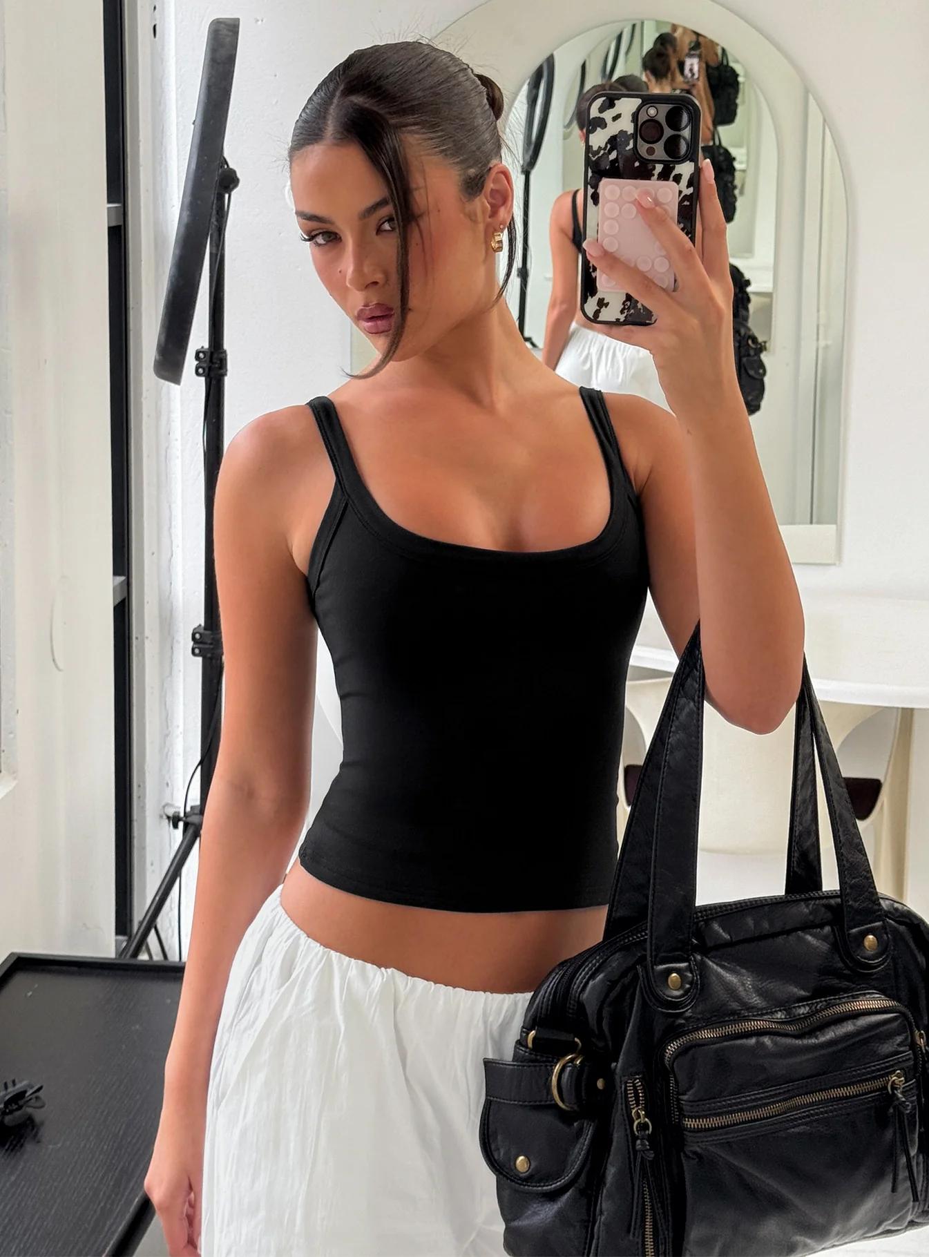 Black Ribbed Square-Neck Tank