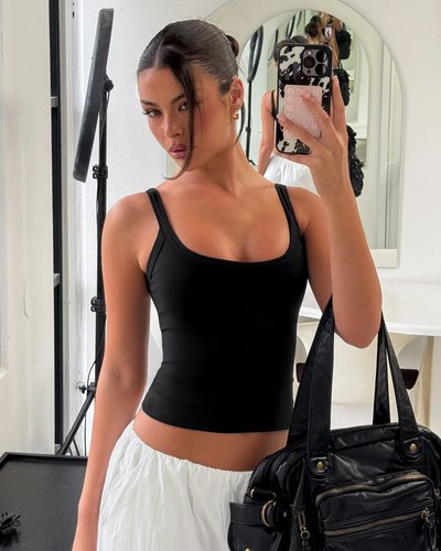 Black Ribbed Square-Neck Tank