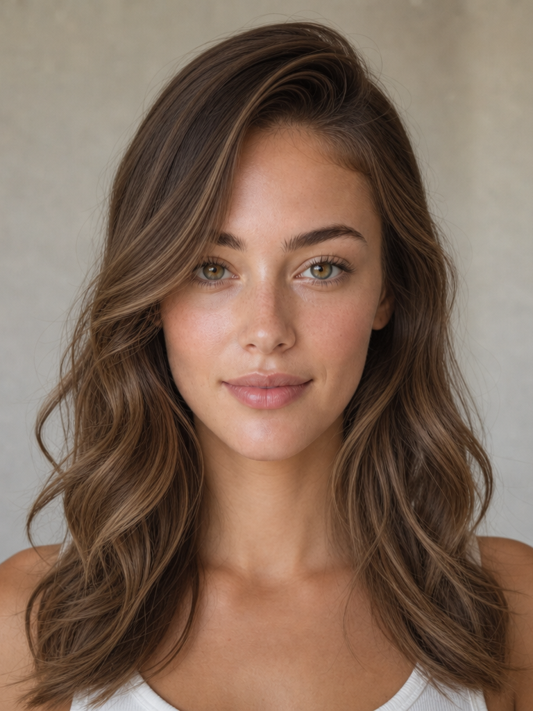 Front view of long layered hair with face-framing waves, styled for a heart-shaped face