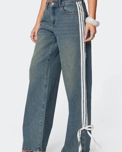 Blue Side-Stripe Wide-Leg Jeans