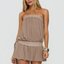 Taupe Strapless Ruffle Mini Dress