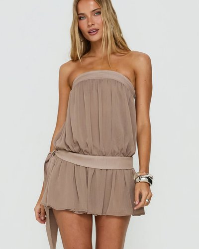 Taupe Strapless Ruffle Mini Dress