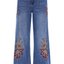Dark Wash Floral Embroidered Wide-Leg Jeans