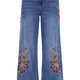 Dark Wash Floral Embroidered Wide-Leg Jeans