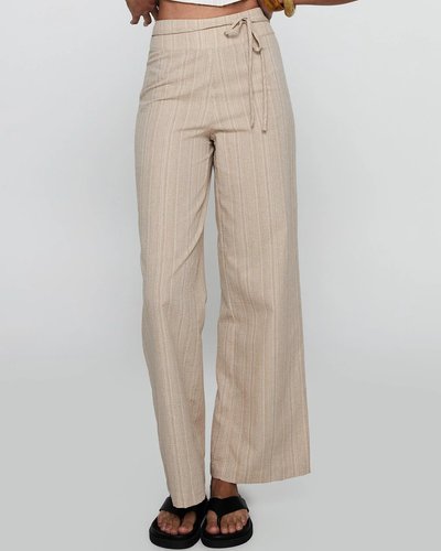 Beige Pinstripe Wide-Leg Trousers