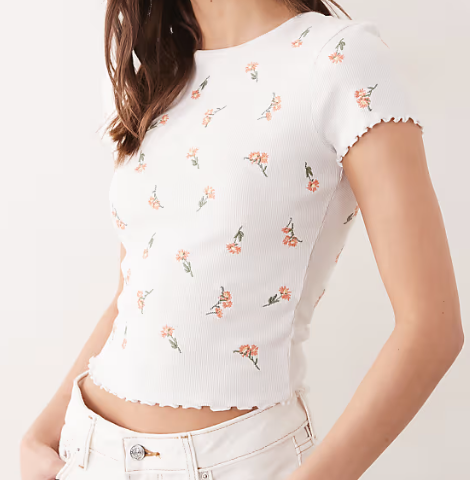 Pink Floral Fitted Crop Top