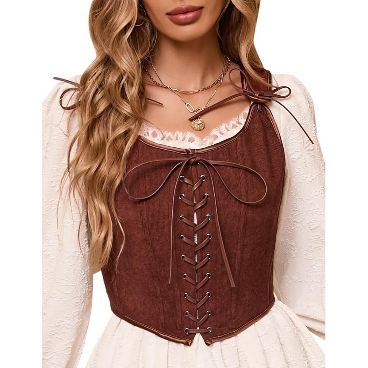 Brown Lace-Up Corset Top