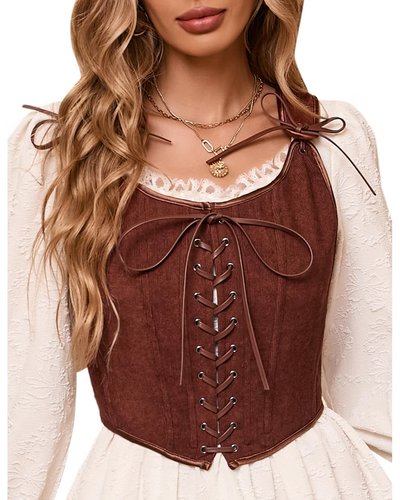 Brown Lace-Up Corset Top