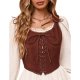 Brown Lace-Up Corset Top