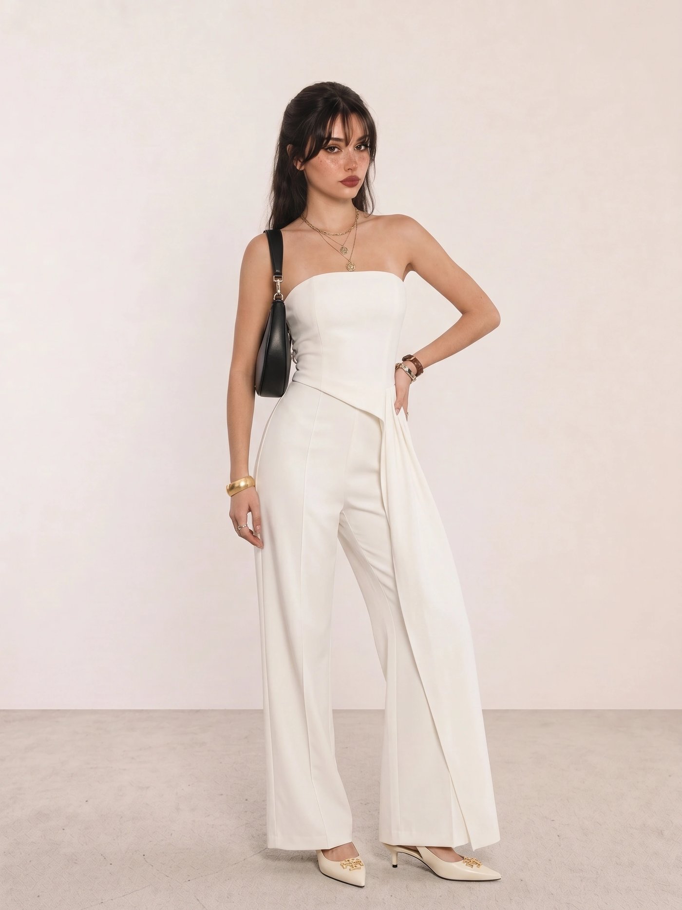White Strapless Wide-Leg Jumpsuit