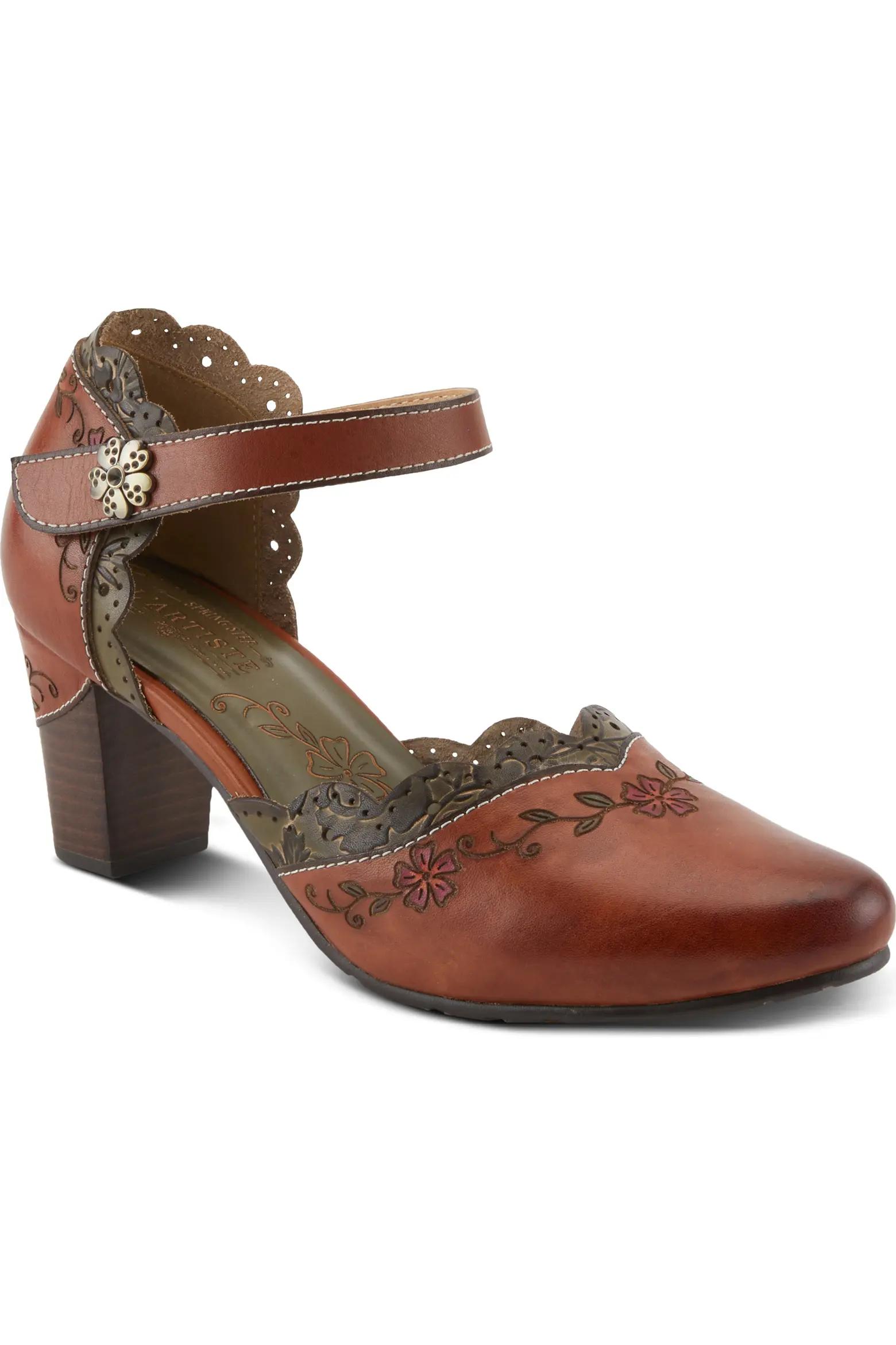 Brown Floral Mary Jane Heels