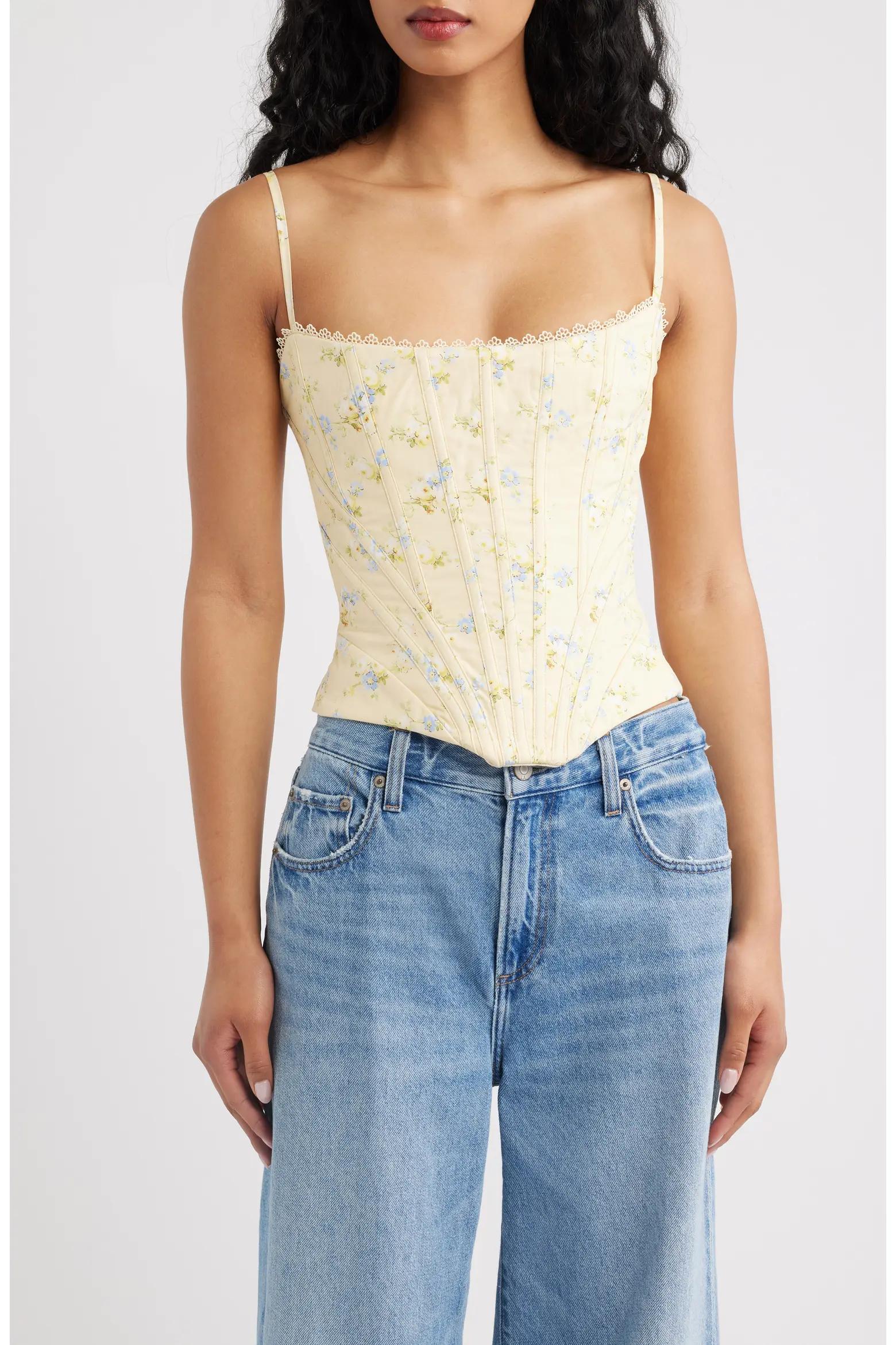 White Floral Corset Top