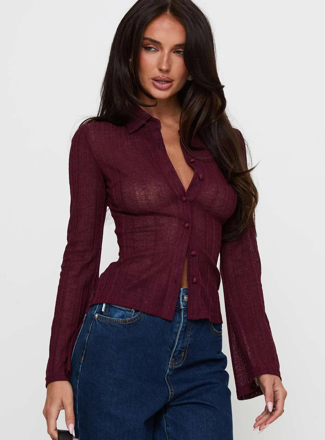 Burgundy Ribbed Cardigan