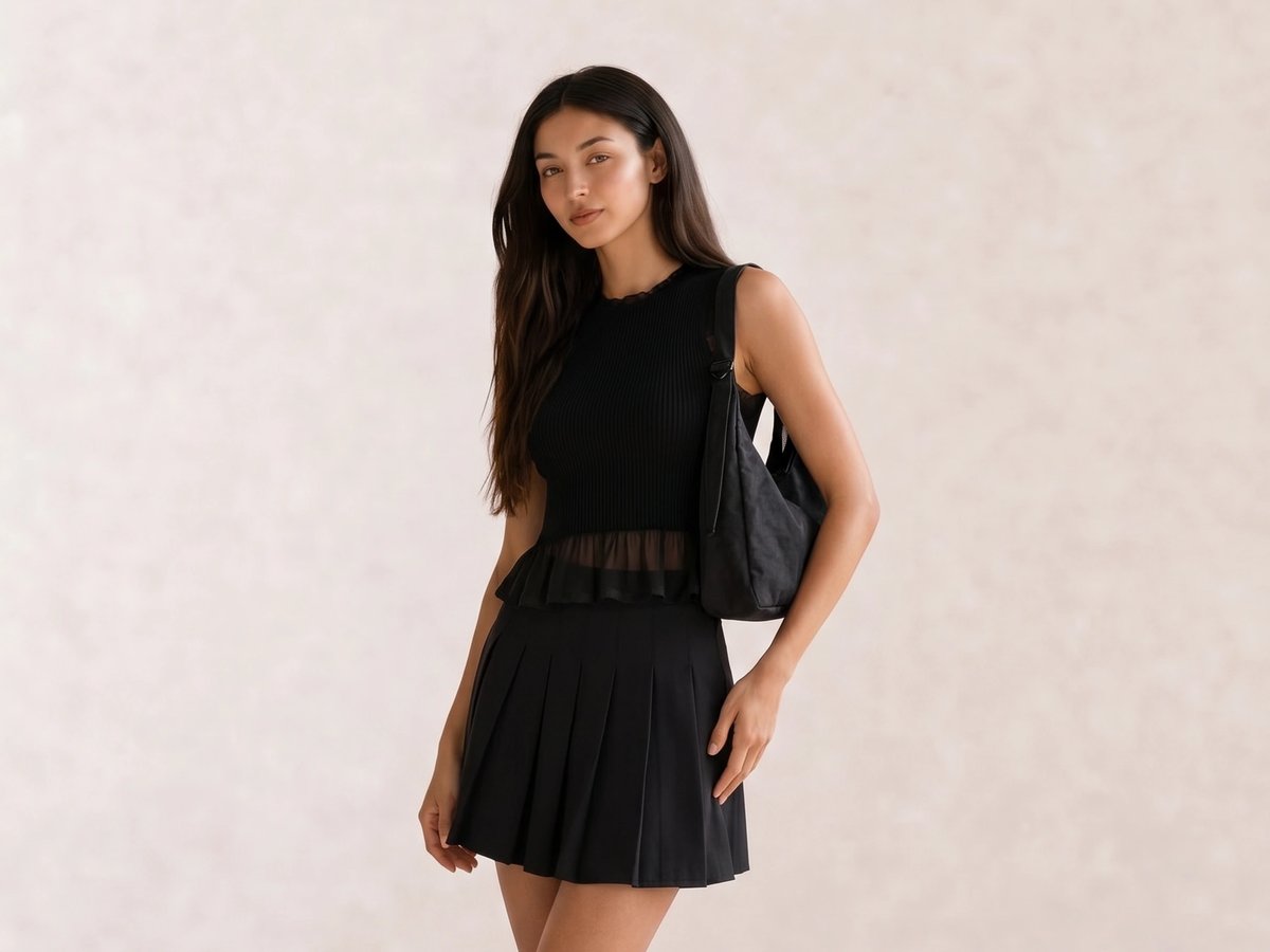 Peplum Knit Tank & Pleated Mini Skirt