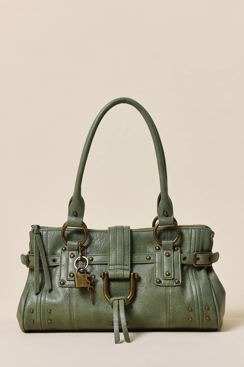 Olive Studded Top-Handle Bag