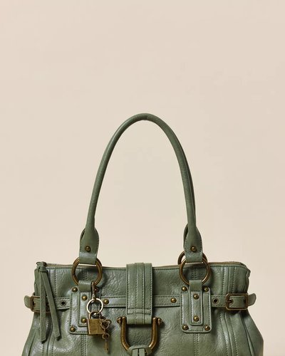 Olive Studded Top-Handle Bag
