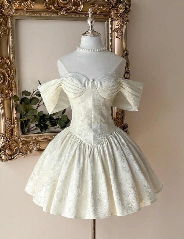 Ivory Pearl-Trim Off-Shoulder Corset Mini Dress