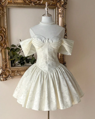 Ivory Pearl-Trim Off-Shoulder Corset Mini Dress