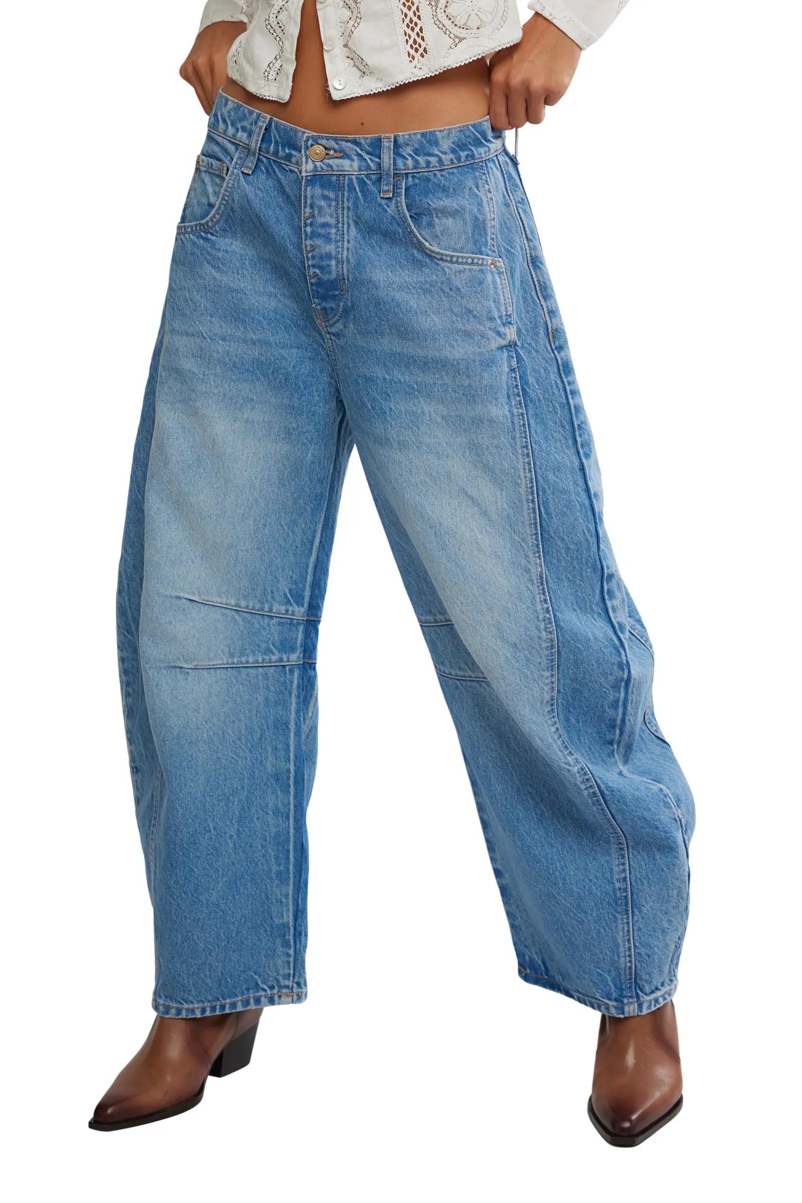 Light-Wash Barrel Jeans
