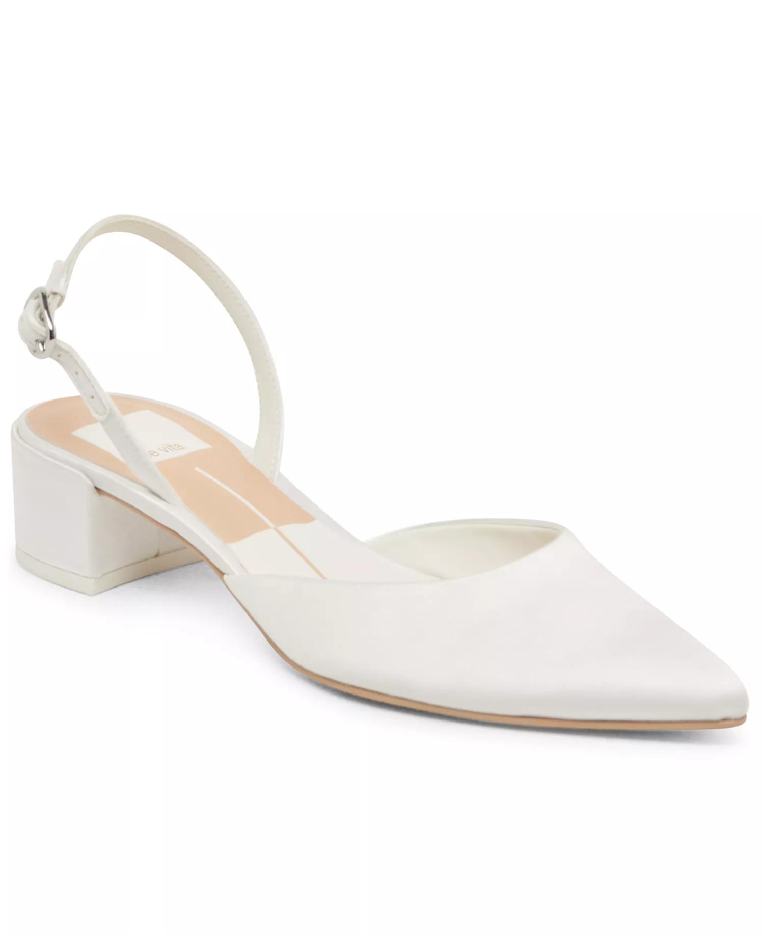 White Low-Heel Slingback Pumps