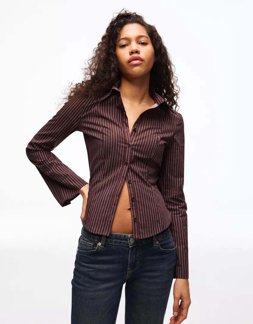 Burgundy Pinstripe Fitted Shirt