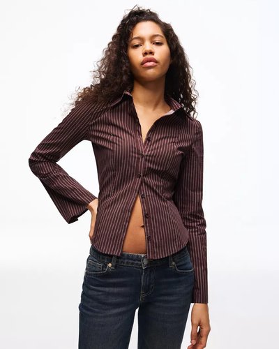 Burgundy Pinstripe Fitted Shirt