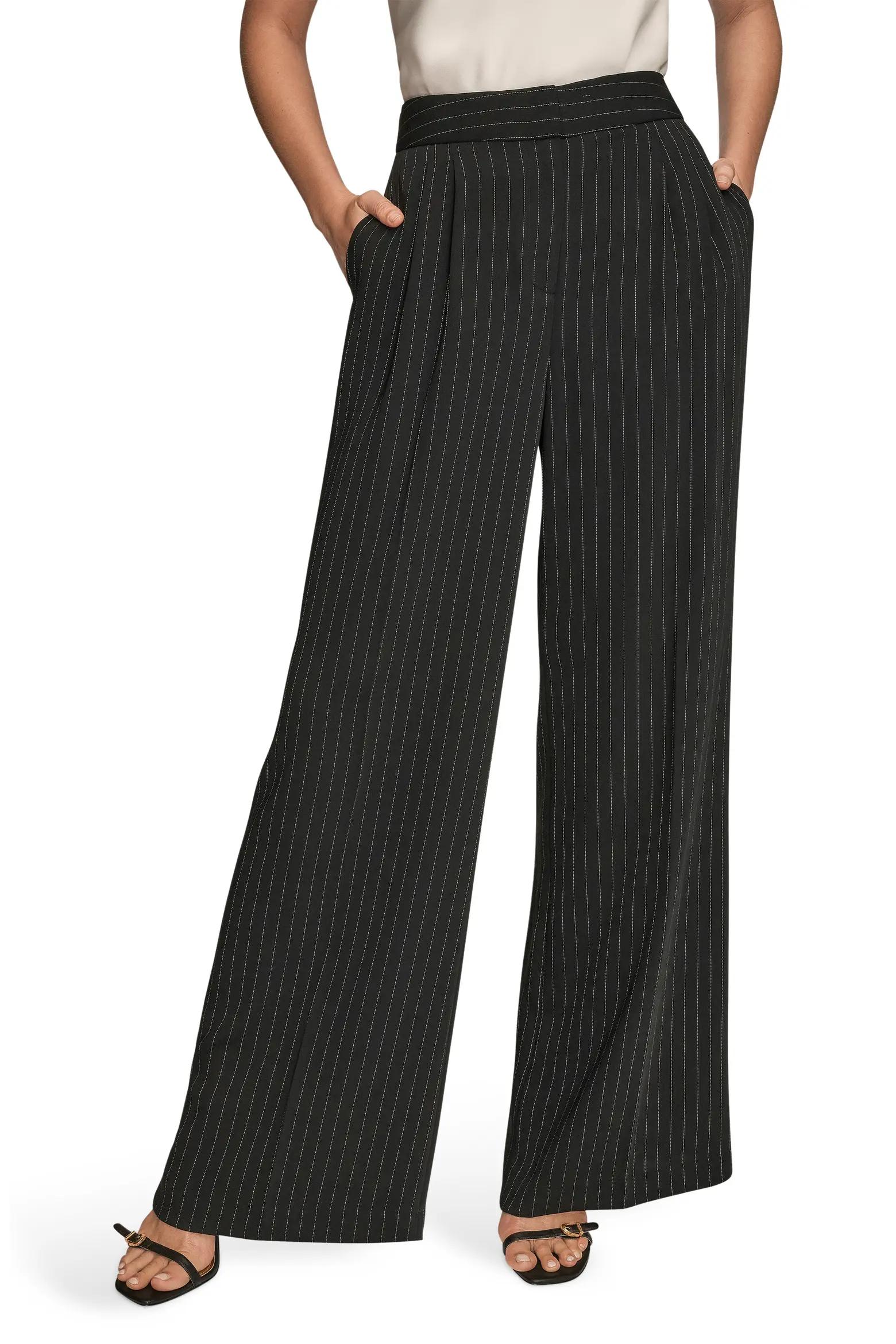 Black Pinstripe Wide-Leg Trousers