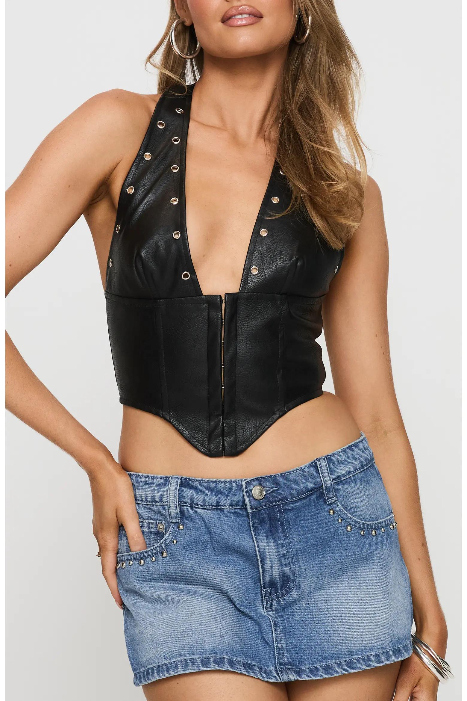 Black Leather Corset Top