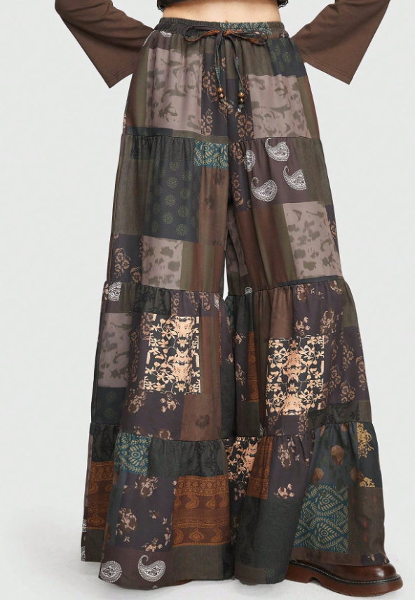 Dark Patchwork Palazzo Pants