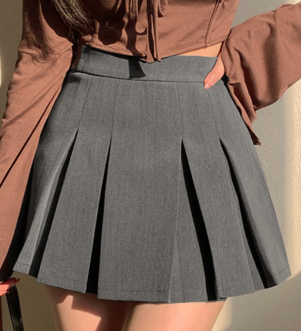 Grey Pleated Mini Skirt