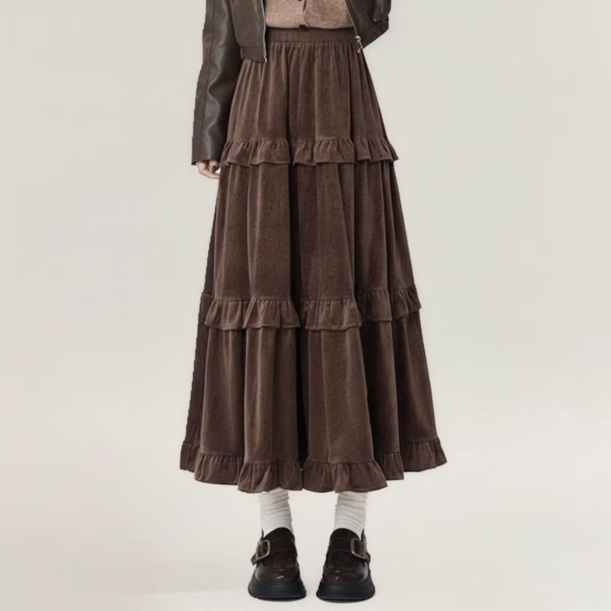 Brown Tiered Maxi Skirt