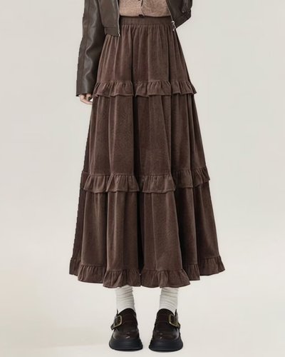 Brown Tiered Maxi Skirt