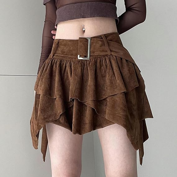 Brown Ruffle Mini Skirt