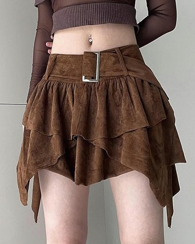 Brown Ruffle Mini Skirt