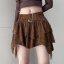 Brown Ruffle Mini Skirt