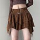 Brown Ruffle Mini Skirt