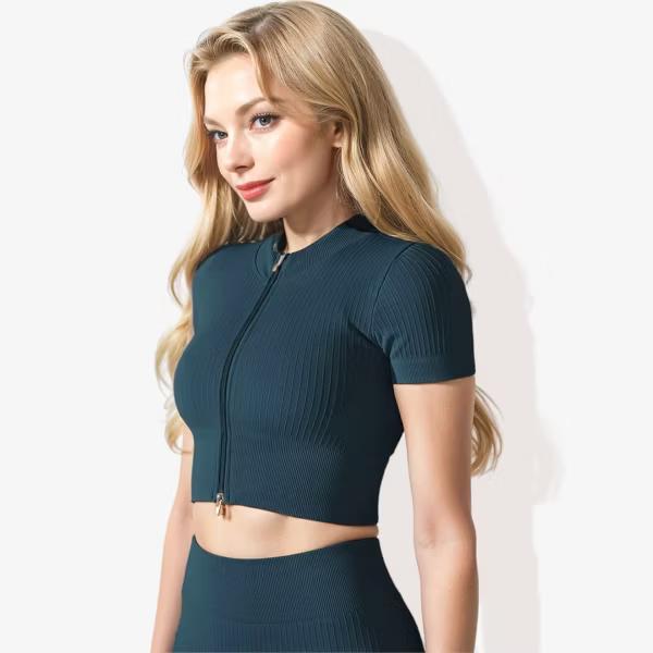 Teal Short-Sleeve Zip Top