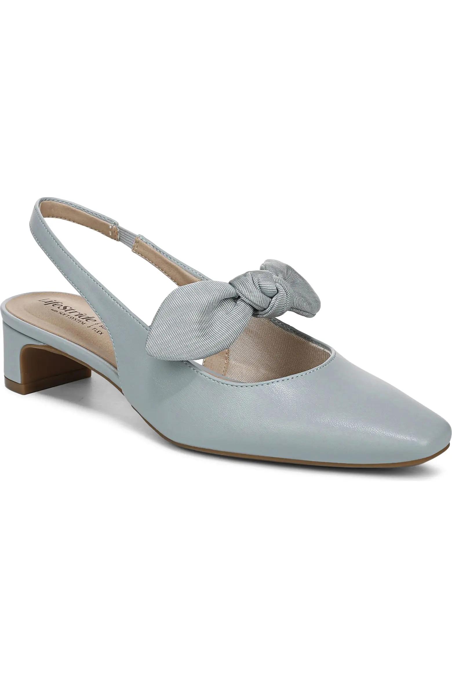 Pale Blue Bow Slingback Pumps