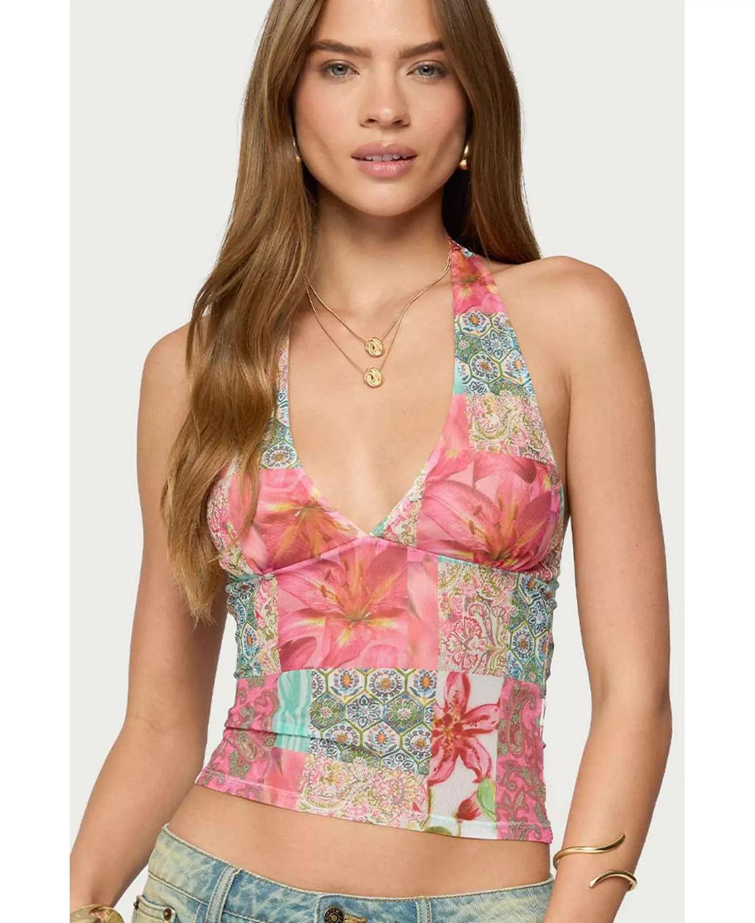 Pink Patchwork Halter Top