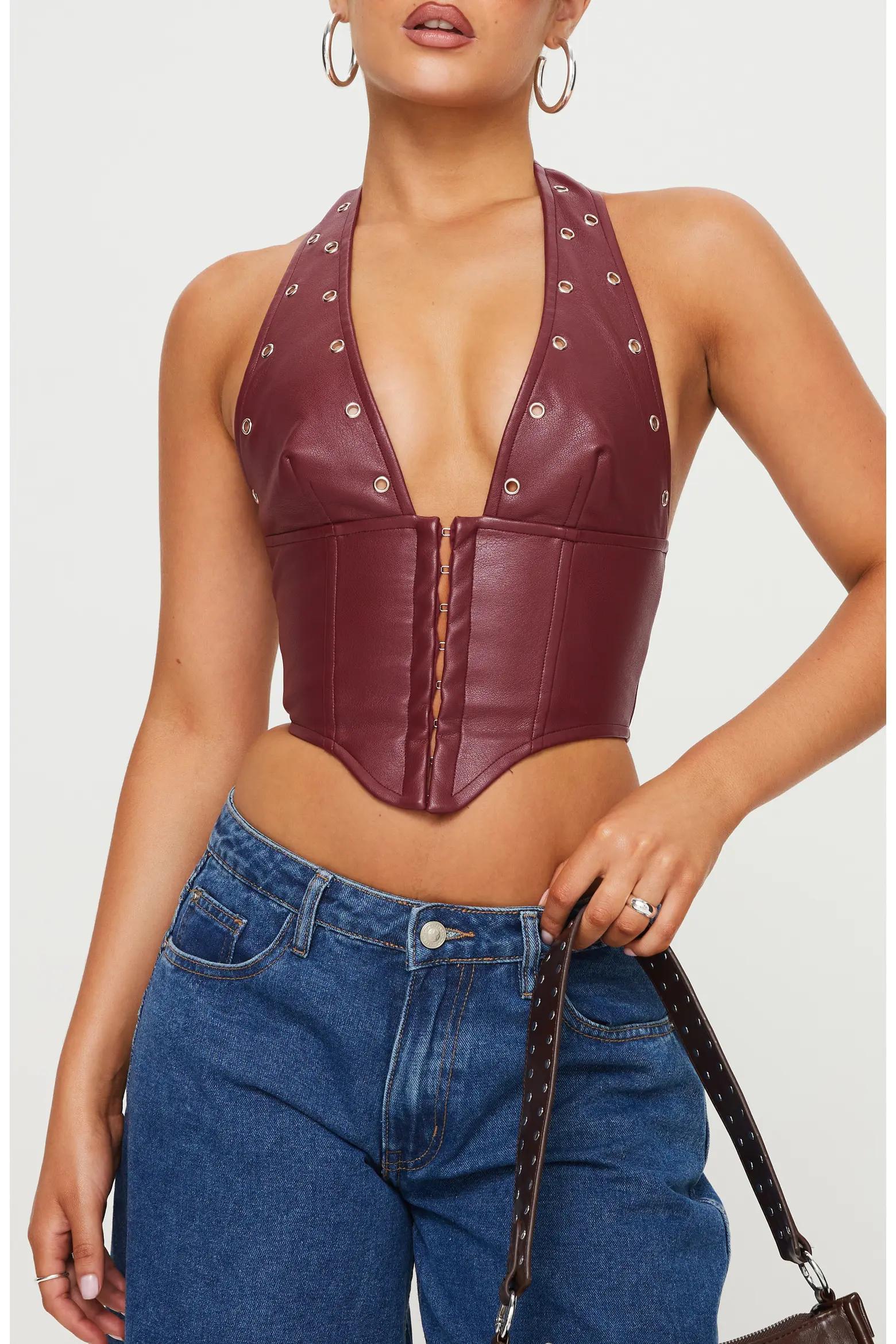 Burgundy Lace-Up Corset Top