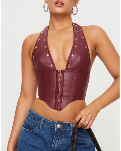 Burgundy Lace-Up Corset Top