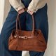 Brown Suede Belted Tote
