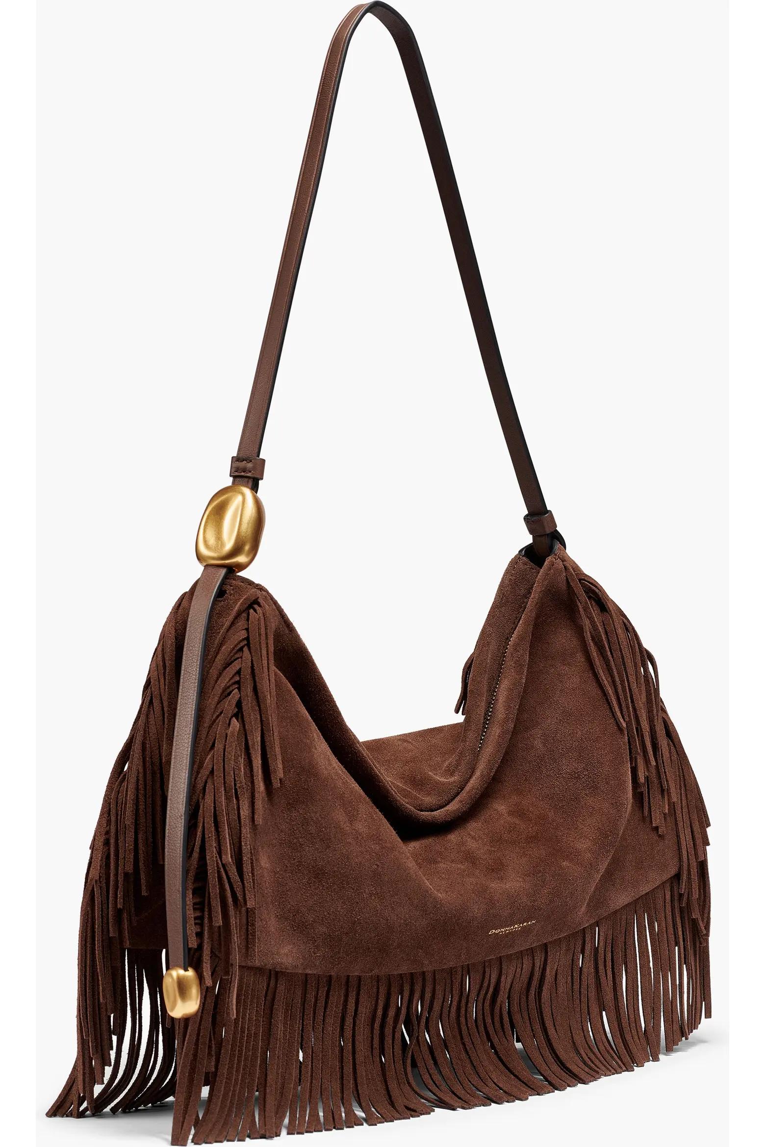 Brown Suede Fringe Shoulder Bag